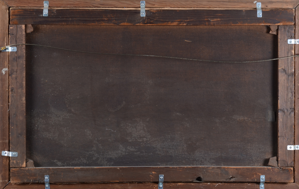 a decorative late 19th century seascape in the romantic style — Back of the canvas