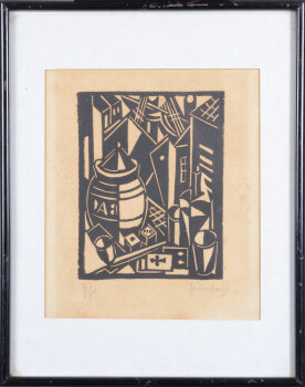 Charles Counhaye an Expressionist still life woodcut