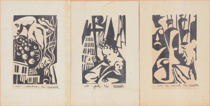 Richard Foncke  'Contra', 'Geluk' and 'De vriend'  Three linocuts