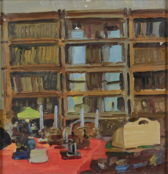 American School, the library, oil on canvas/board