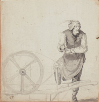 Nicolaes Berghem (att.) the knife sharpener a washed ink drawing