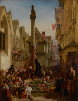 James Drummond 'The Cross of Edinburgh, 11th August 1600', oil on panel 1863