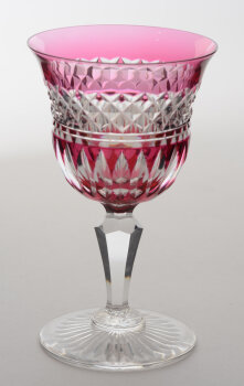 Val Saint-Lambert a red and white cut crystal wine glass model Calvados