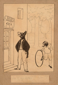 Charles Doudelet drawing Men blijft maar 1 jaar kalf maar men bljift altijd ezel