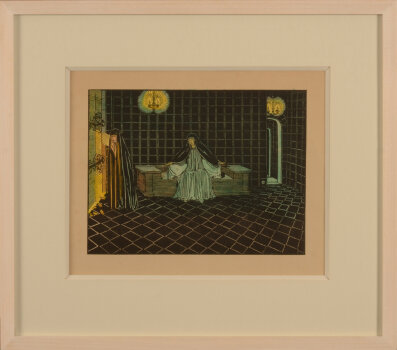 Charles Doudelet Vous avez allumé les lampes, hand coloured zincograph