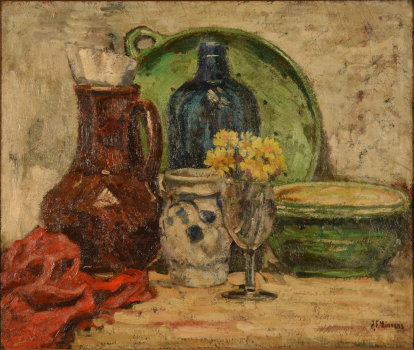 J. F. Minnens a still life with ceramics