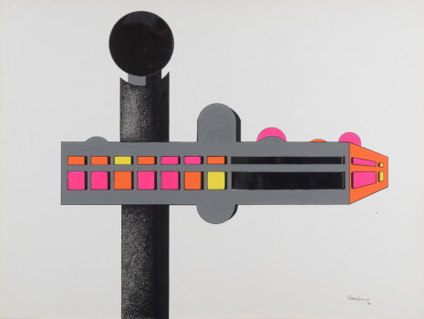 Paul Van Hoeydonck Future city drawing and collage 1971