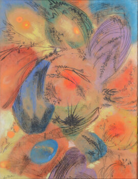 Emile Poetou an abstract composition, mixed media on paper