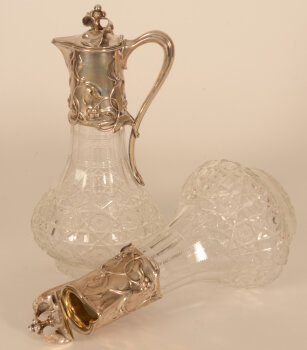 Wilkens a pair of art nouveau silver and cut crystal carafes
