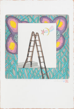 Jürgen Schneider 'Mama, mag Elif in de tuin komen spelen?' Colour etching