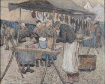 Clément De Porre Market Scene in Ghent