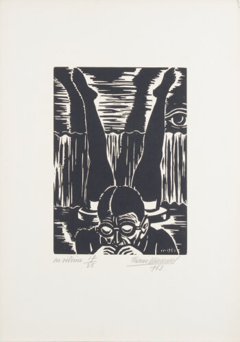 Frans Masereel En Vitrine, an original woodcut 1953
