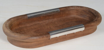 A vintage design Italian bread basket in wood and silver