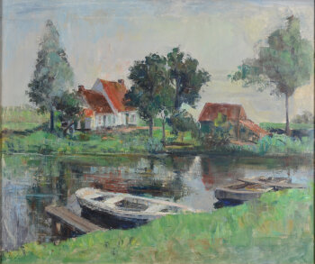 Georges Steel  small boats on the river Leie 1951