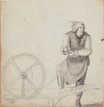 Nicolaes Berghem (att.) the knife sharpener a washed ink drawing
