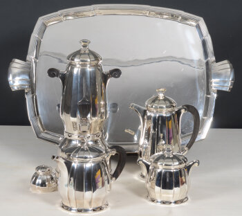 E. & R. Altenloh (Brussels) rare silver and metal art deco service Pleurai 1925