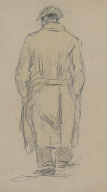 Maurice Dupuis walking man seen from back drawing