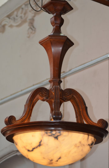 Alabaster and wood ceiling light