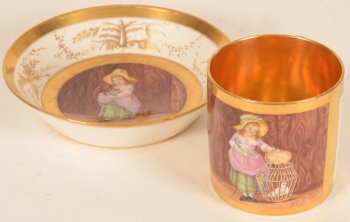 Allegorical porcelain cup and saucer