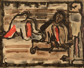 Arie Van de Giessen three figures on the beach 1949