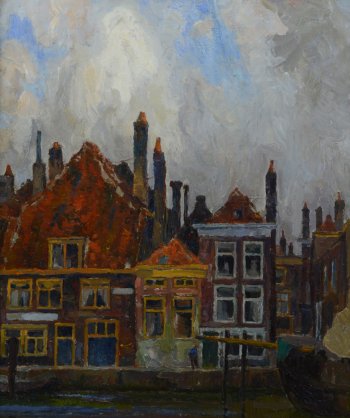Albert Baertsoen Houses bordering a canal in Middelburg 1902