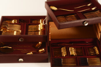 BMF 800 silver gilt vintage design canteen for 12 persons, 1960's