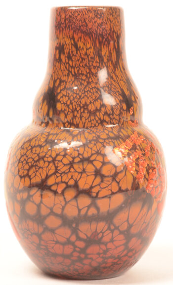 Daum Frères small glass vase with gold leaves