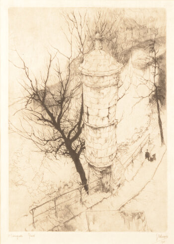 Jules De Bruycker vieille tourelle etching 1925