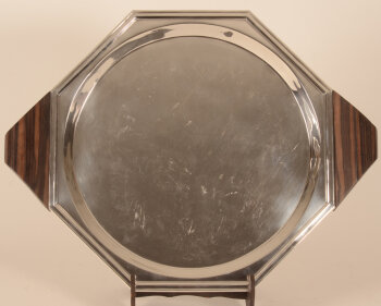 Delheid Frères silver and tropical wood art deco tray 1930's