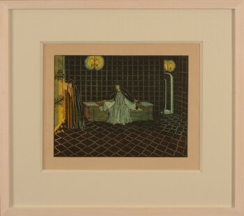 Charles Doudelet Vous avez allumé les lampes, hand coloured zincograph