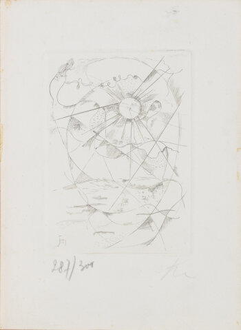Joris Minne abstraction of a landscape  Etching