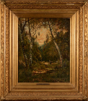 Camille Magnus gathering wood at Fontainebleau