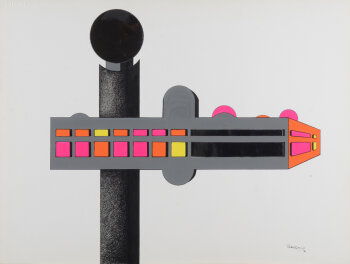 Paul Van Hoeydonck Future city drawing and collage 1971