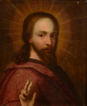 A pair of religious portraits of Christ and Mother Mary