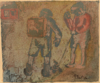 Jan Willem Grinwis Plaat Stultjes two figures a hand coloured print