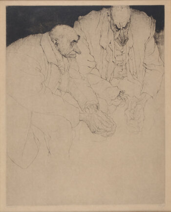 Jules De Bruycker The Sceptics, an original etching from 1921