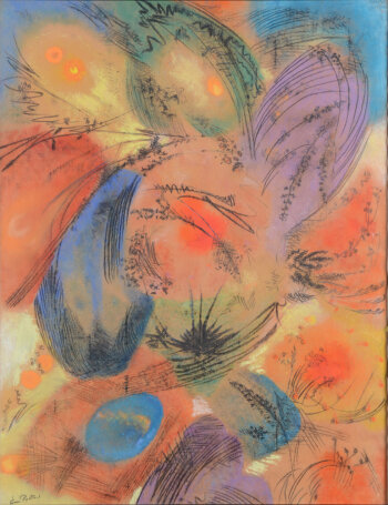 Emile Poetou an abstract composition, mixed media on paper