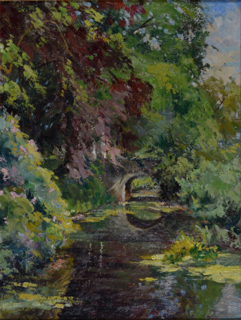 Joseph Roger Caspeele a view of a castle moat near Ghent