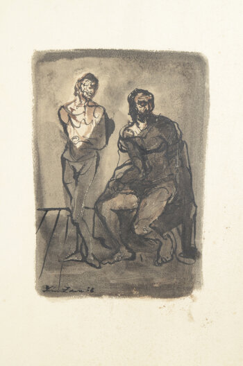 Leon Zack drawing two figures
